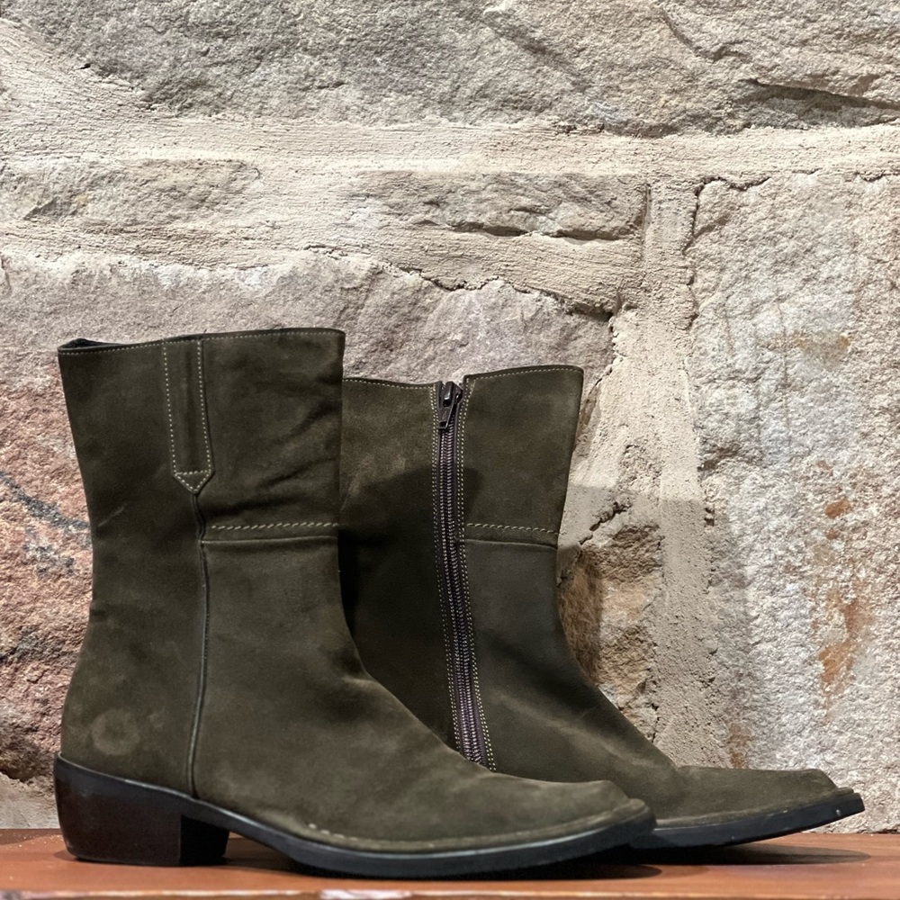 Anthropologie Cordani Green Suede Boots Made in Italy 37.5 37 1/2